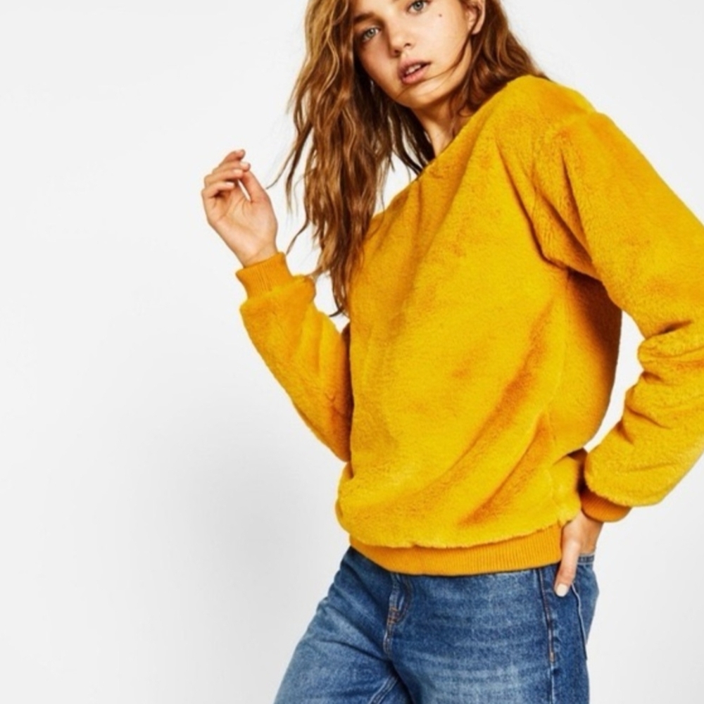 Cozy Mustard Yellow Fuzzy Sweater